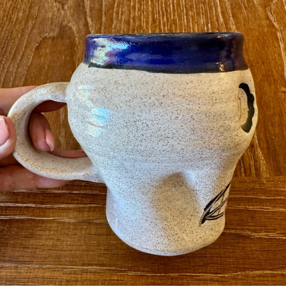 Handmade skull mug w/ bright green interior - Picture 3 of 8